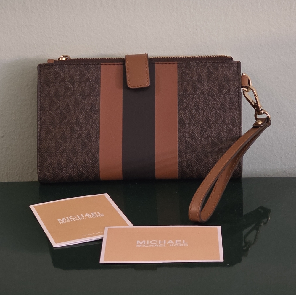 Michael Kors Brown and Tan Wristlet Wallet
